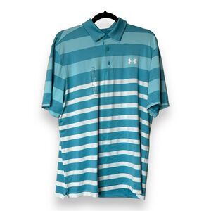 Under Armour Polo Shirt Adult Med Blue Logo Lightweight Golf Rugby Mens $70